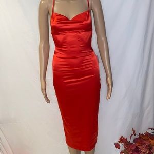 Red satin dress